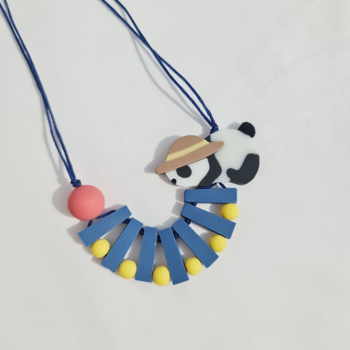 Panda Straw Hat Navy Necklace