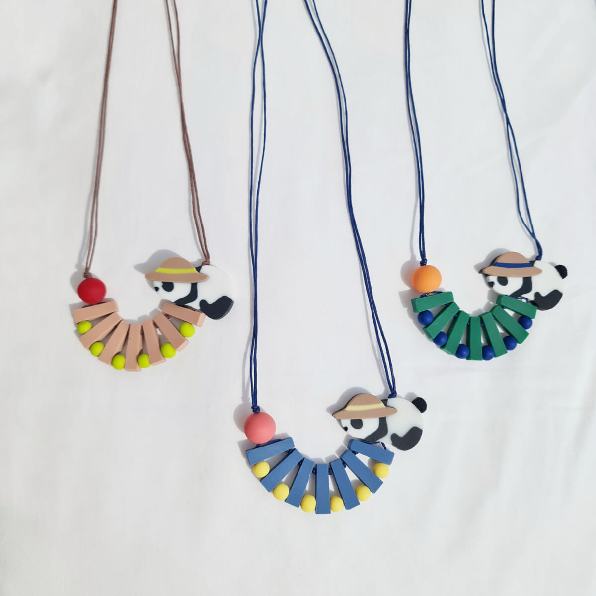 Panda Straw Hat Navy Necklace