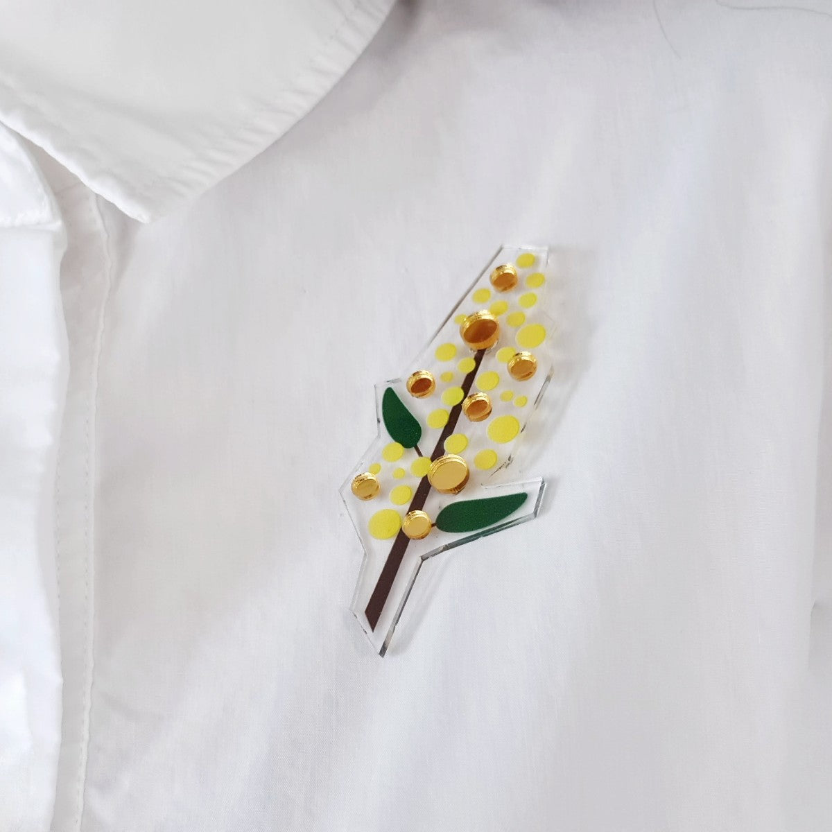 Golden Wattle Flower Brooch