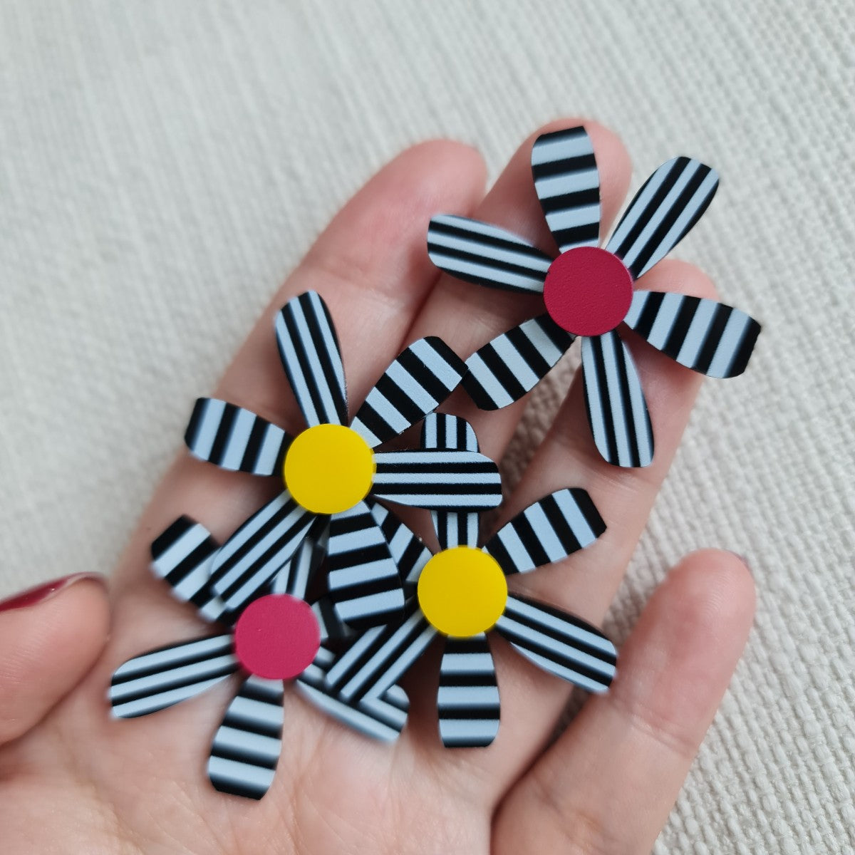 BW Pink Stripes Flower Earrings