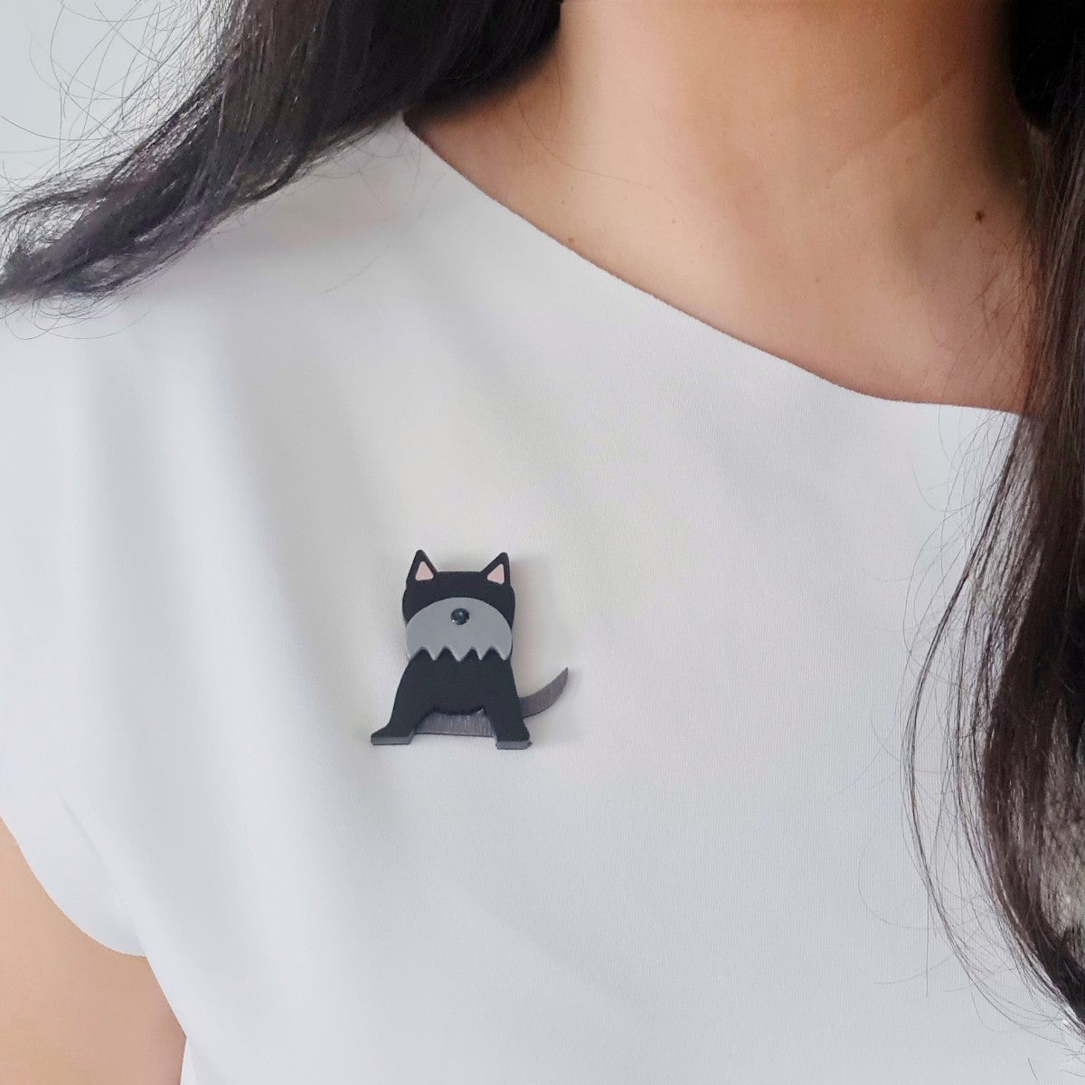 Schnauzer Dark Grey Dog Brooch