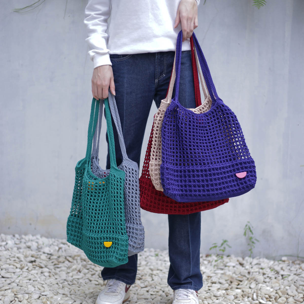 Halv Crochet Wine Red Bag