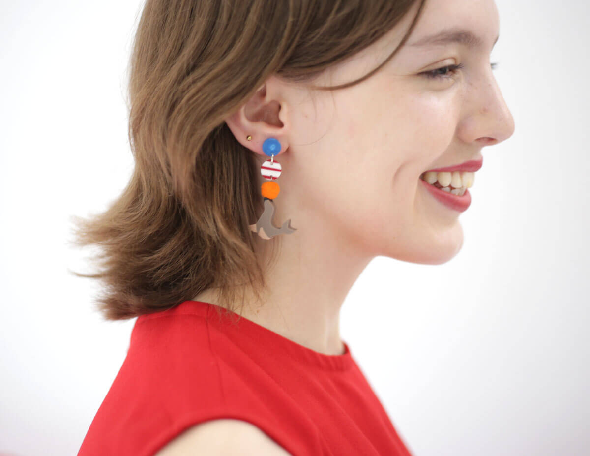 Circus Seal Orange Blue Earrings